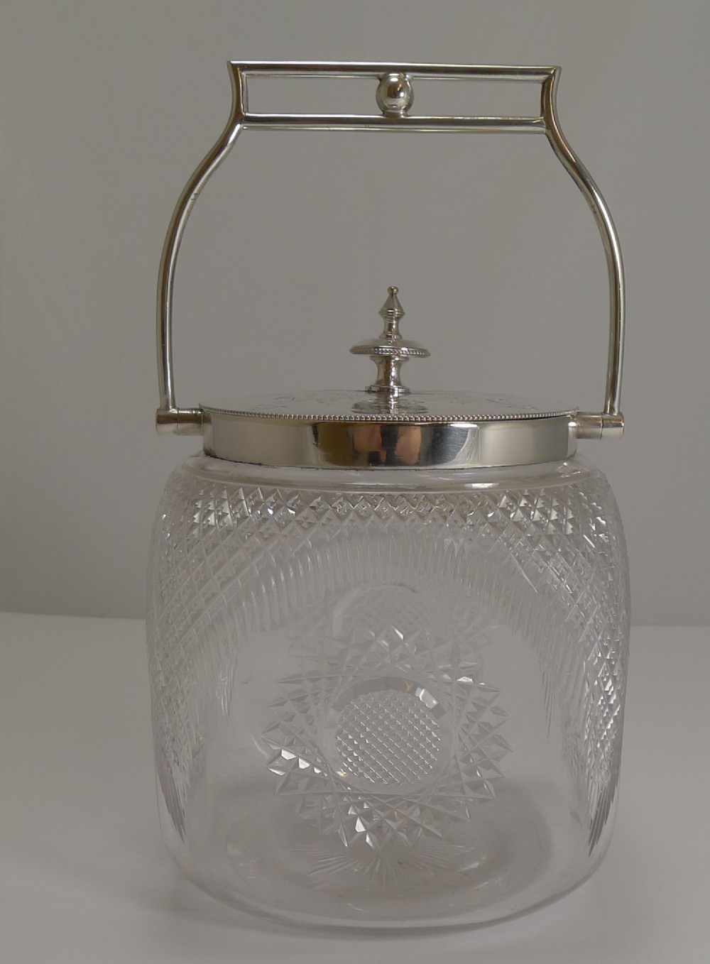 beautiful english cut crystal and silver plate dimple biscuit box c1900