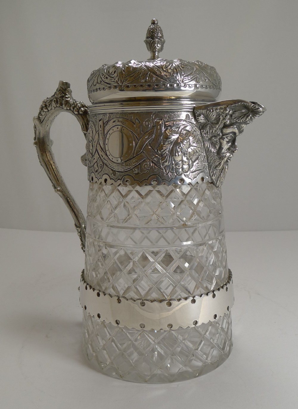 outstanding antique english cut crystal and silver plate wine jug c1880