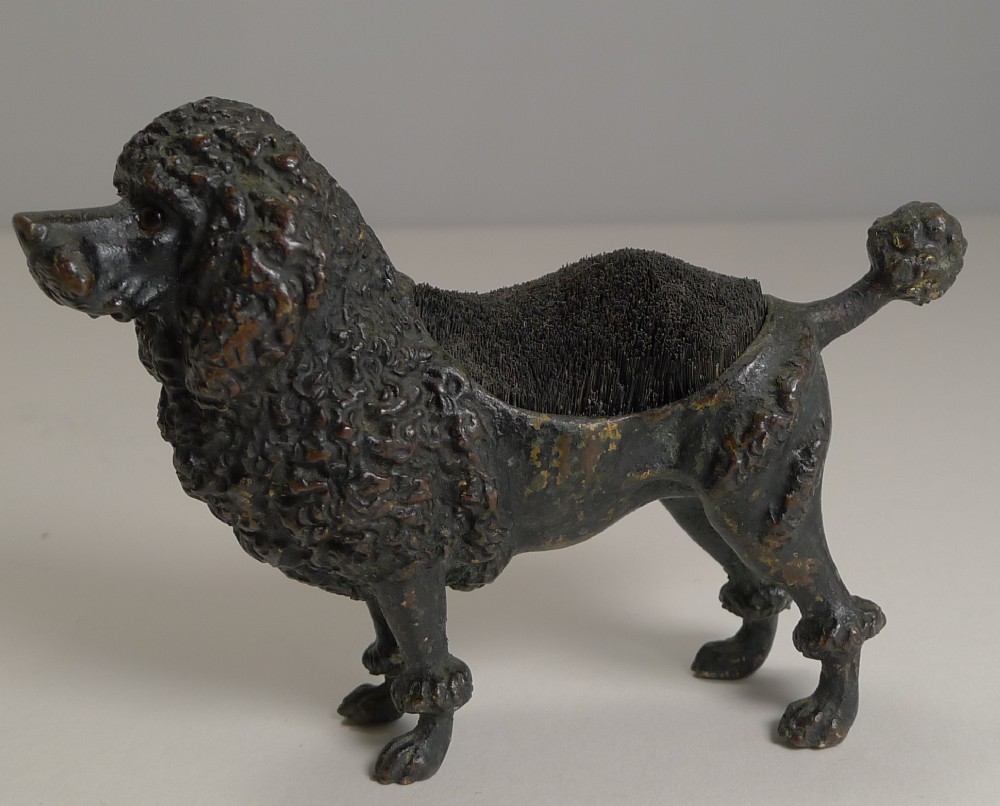 handsome antique cold painted bronze pen nib wipe c1890 dog poodle