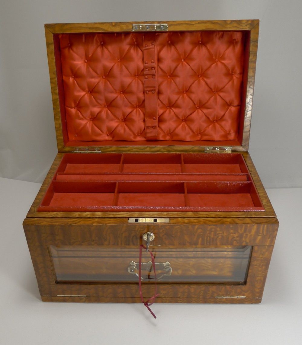 grand large antique english burr ash jewellery box c1890