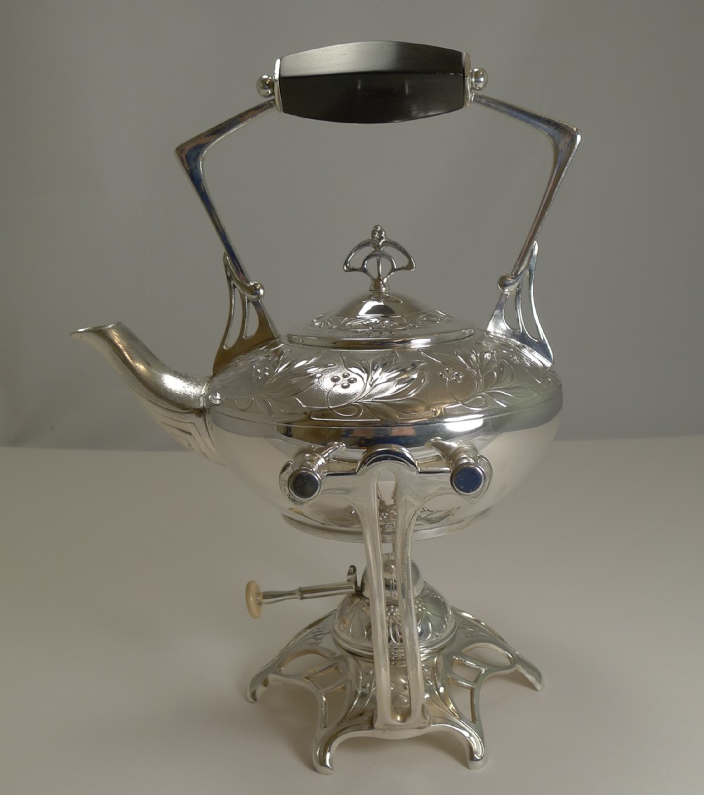 magnificent antique wmf silver plated art nouveau spirit kettle 1910