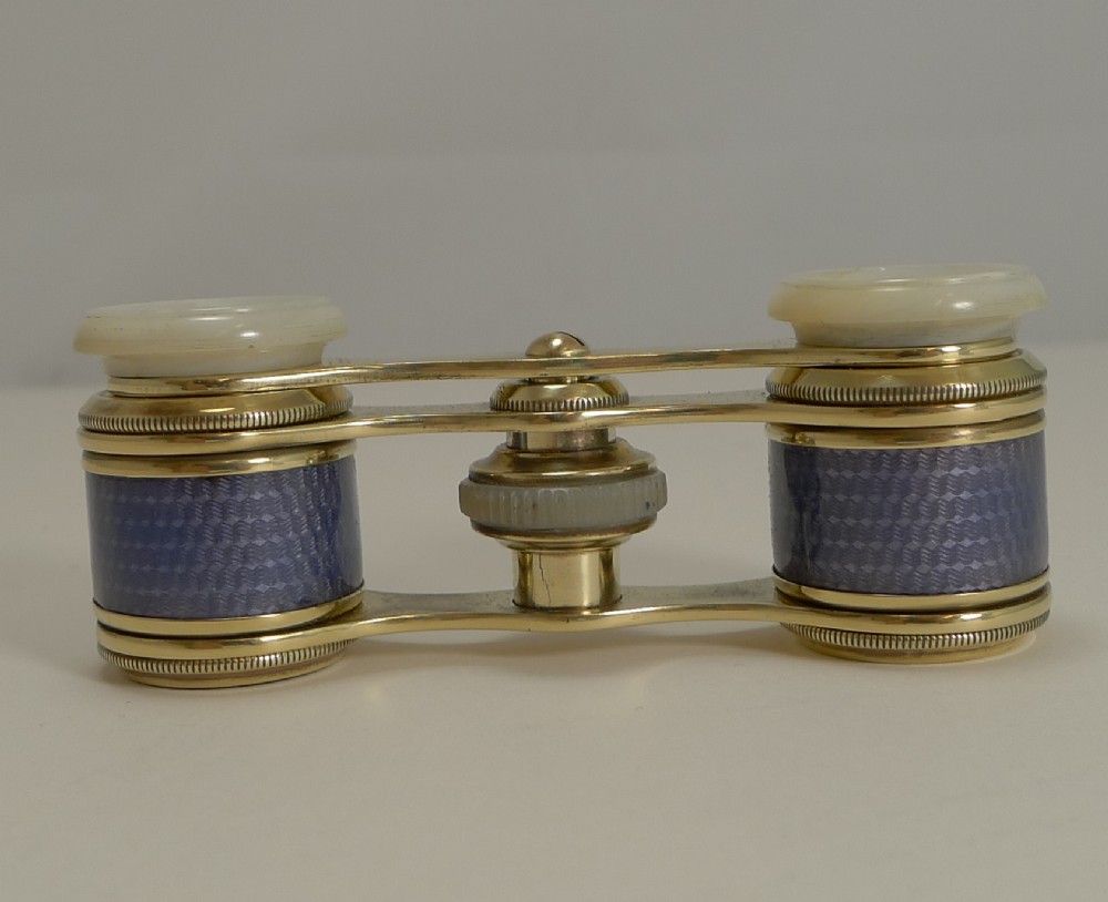 a fine pair amethyst guilloche enamel and mother of pearl opera glasses c1910
