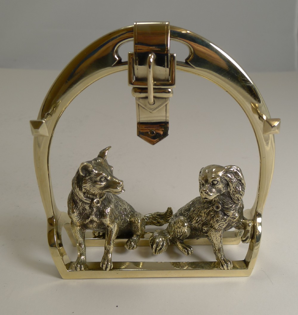 antique english novelty pen rest equestrian and dogs c1880