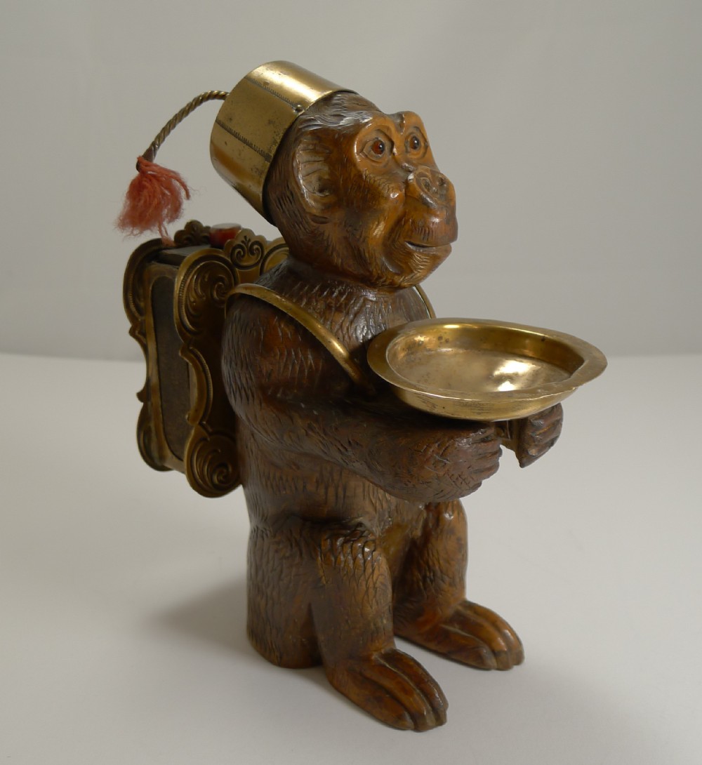 rare antique black forest match strike monkey with glass eyes c1900