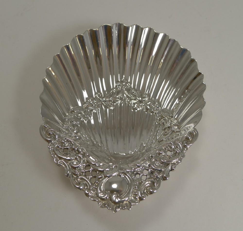 antique english sterling silver shell shaped dish 1902