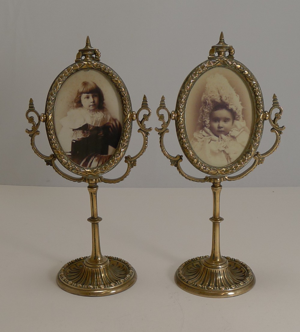 pair antique english brass swing photograph frames c1880