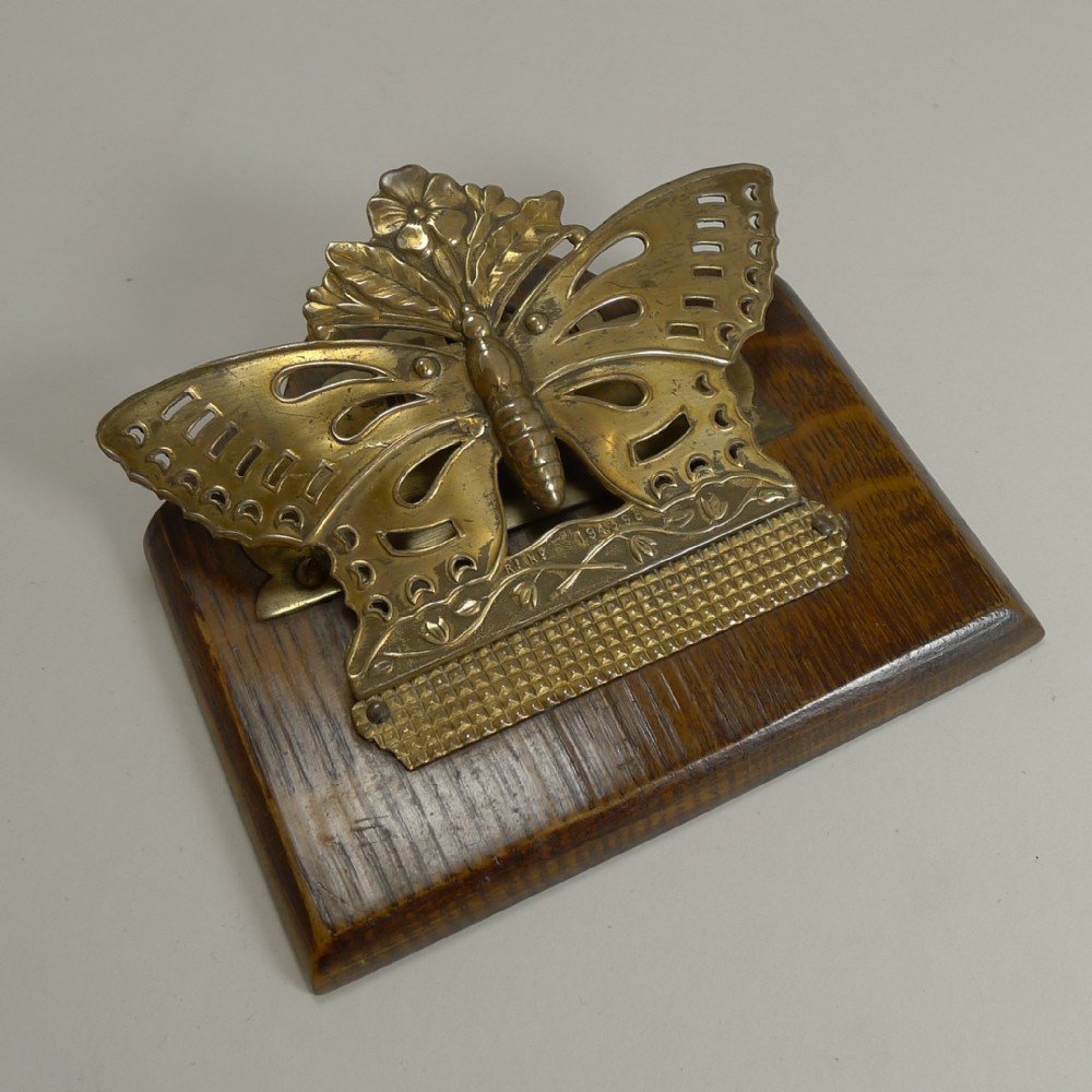 antique english brass and oak butterfly letter clip 1889