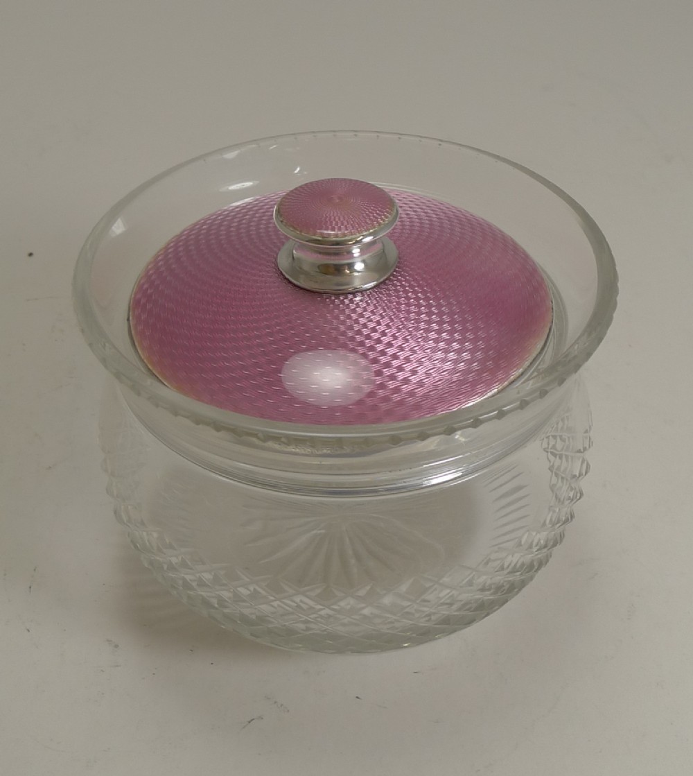 sterling silver and pink guilloche enamel lidded jar 1926