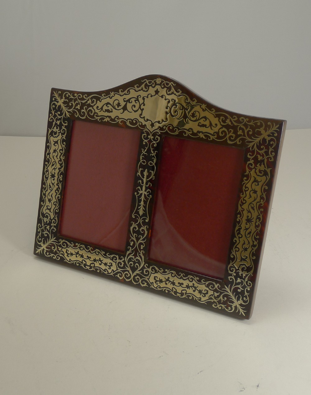 smart antique boulle double photograph frame by vickery c1900