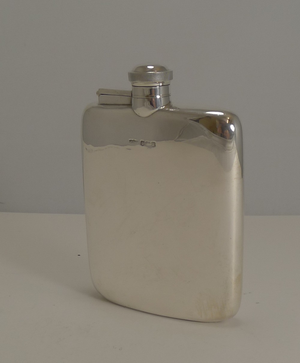 handsome antique english sterling silver hip liquor flask sheffield 1918