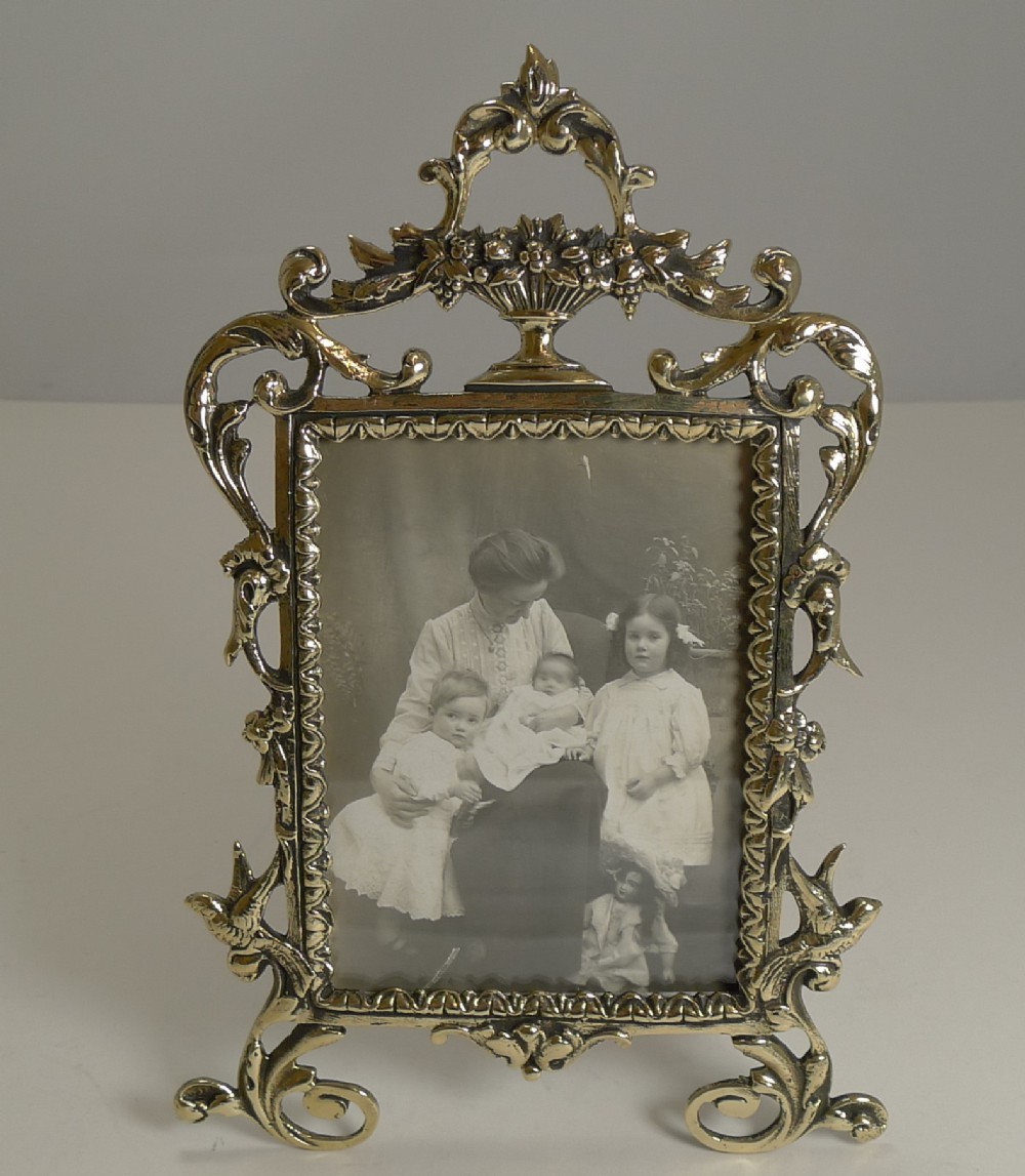 pretty antique english cast brass photograph frame c1880