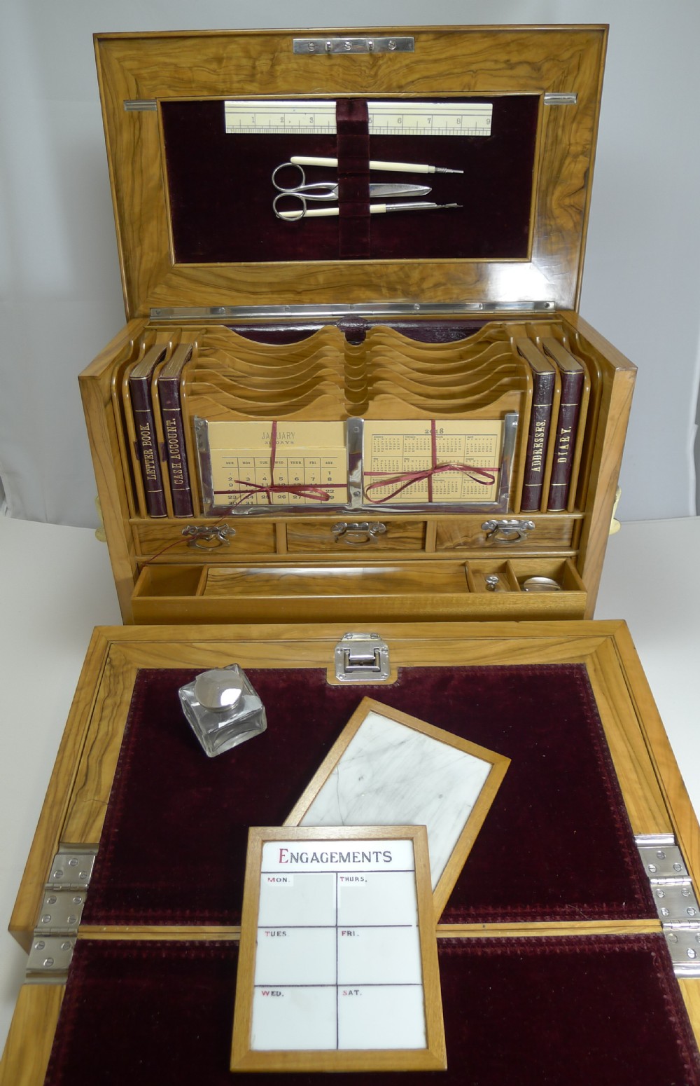 grand antique english olivewood writing box cabinet c1890