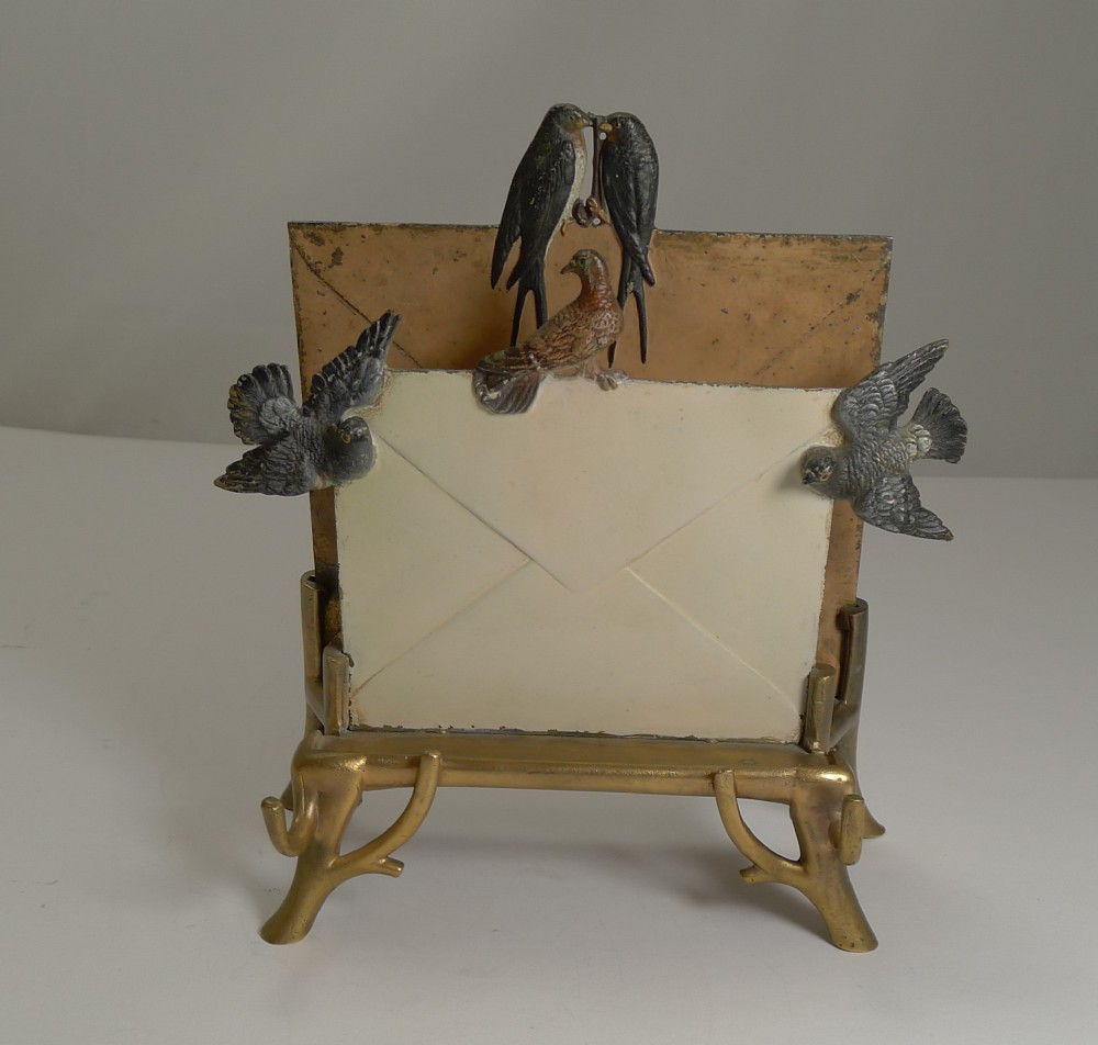 rare cold painted vienna bronze letter rack or holder c1890