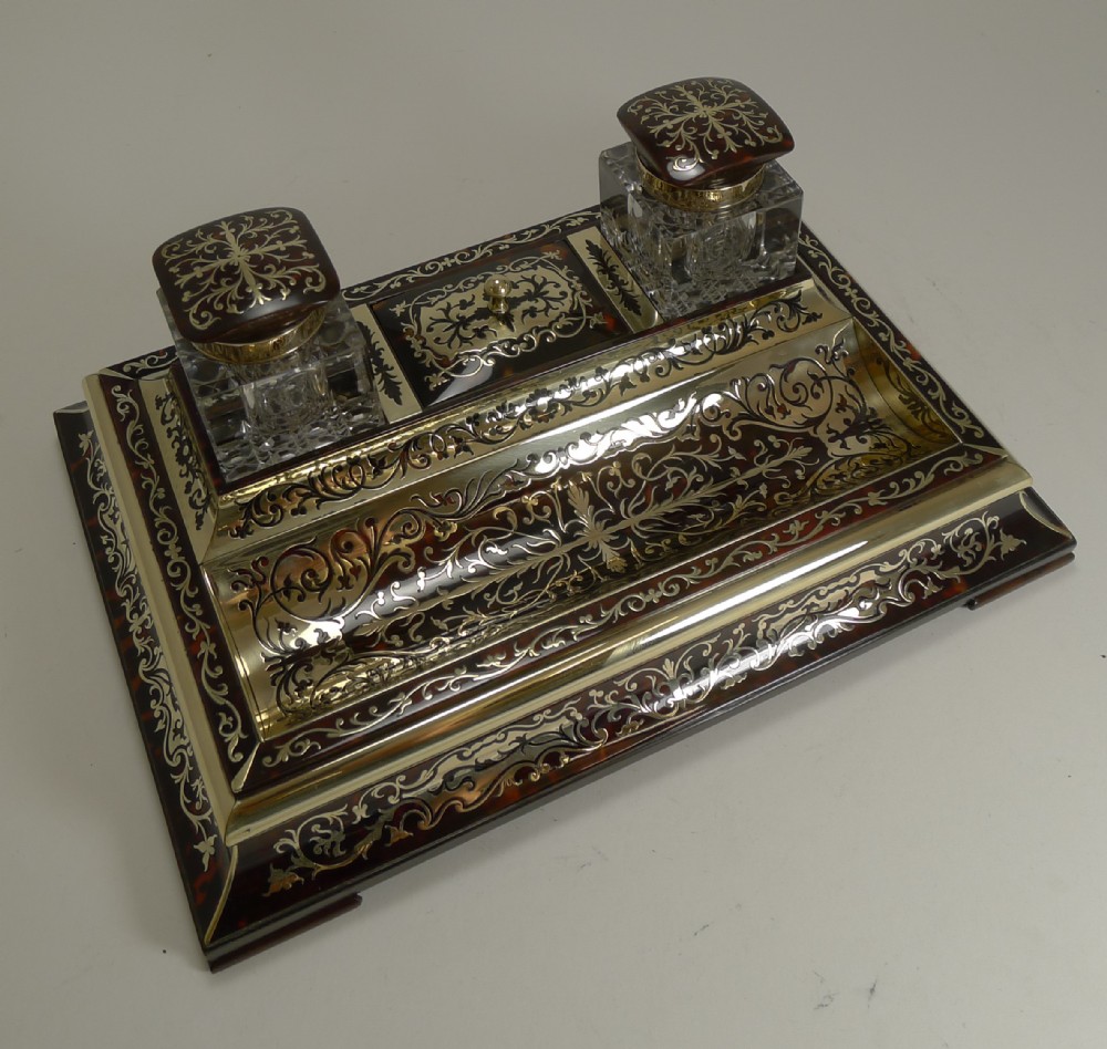 finest quality antique english boulle inkstand c1890