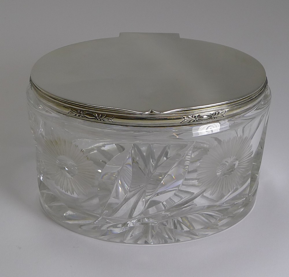 stunning vintage english cut crystal and silver plate biscuit box 1929