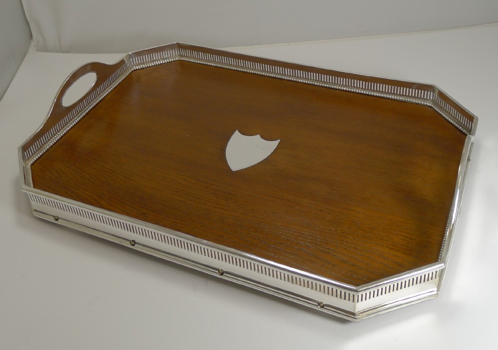 fine quality english oak and silver plate tray by mappin brothers c1890