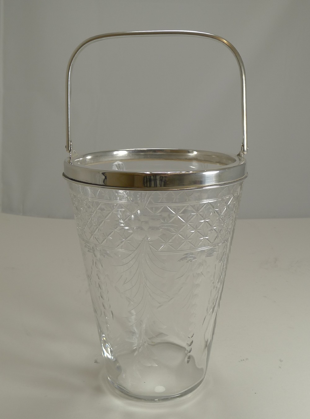 antique english glass and silver plate ice bucket