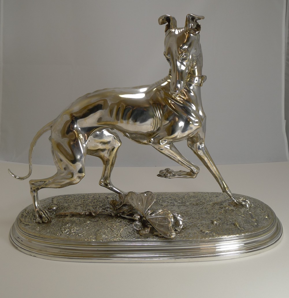 after arthur waagen 18331898 silver on bronze sculpture of a whippet greyhound dog