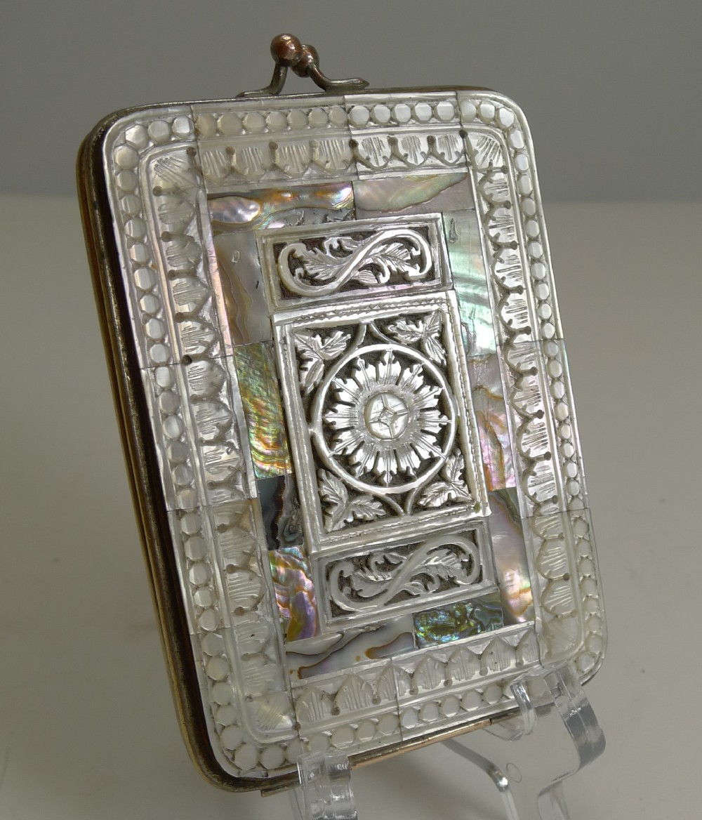 exceptional antique english mother of pearl card case c1860