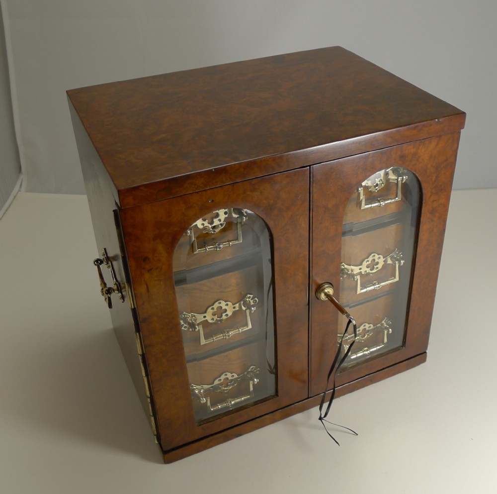 magnificent large antique english walnut cigar cabinet box humidor c1890