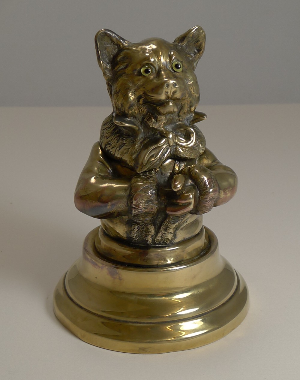stunning antique english brass novelty inkwell cat c1880