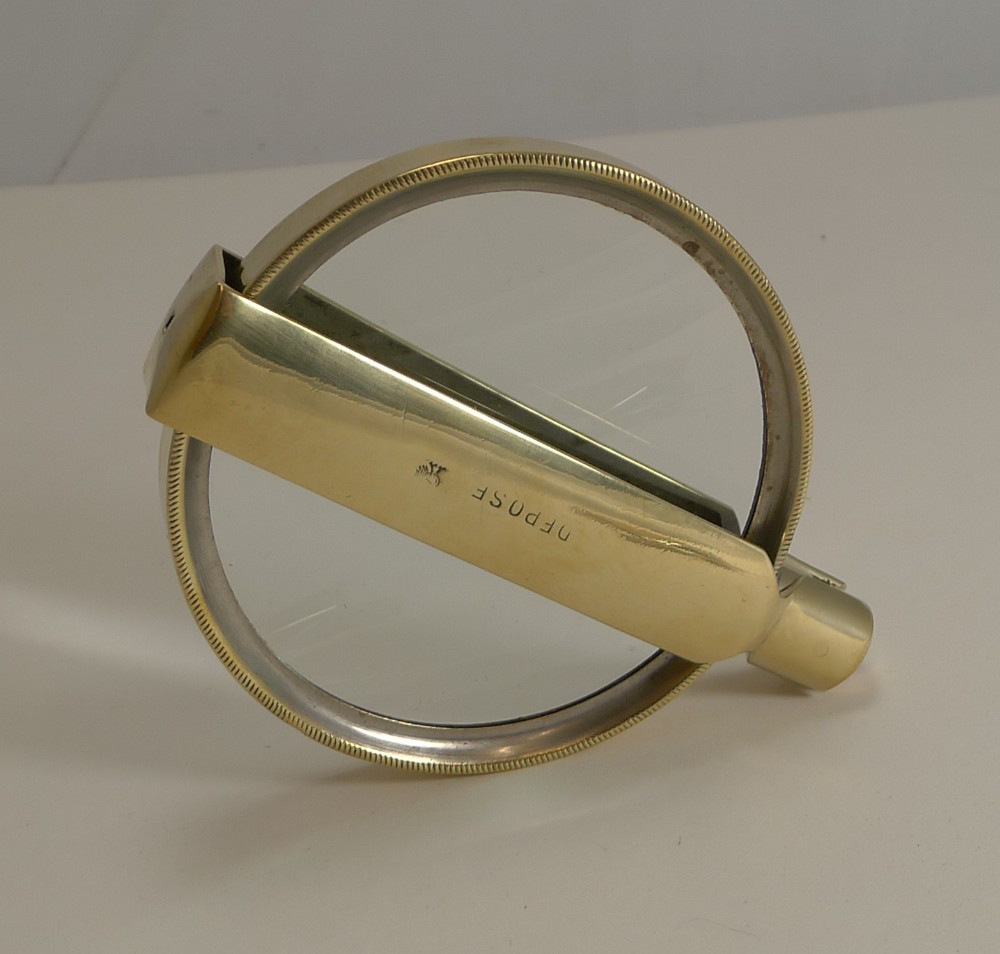 large antique french folding brass magnifying glass c1900