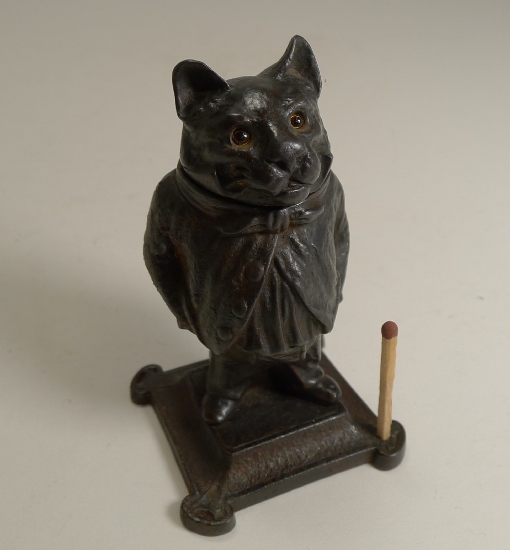 antique german cast iron novelty gotobed match striker cat