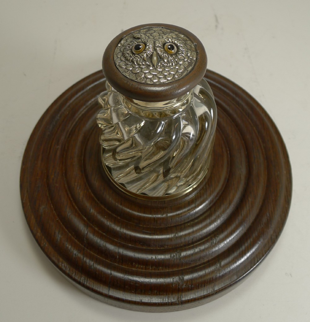 antique english novelty inkwell owl c1890