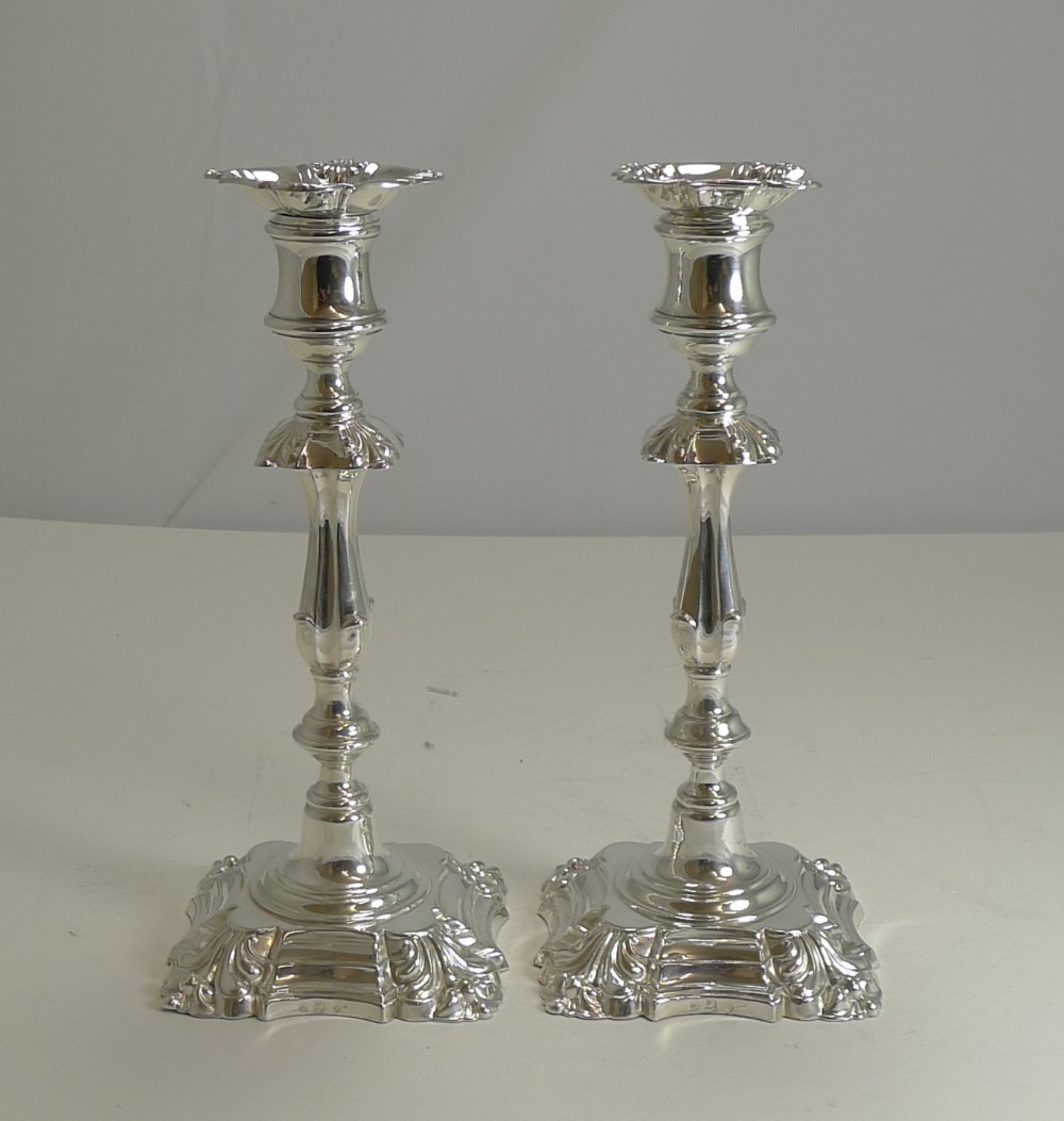 elegant pair antique english candlesticks by elkington 1853