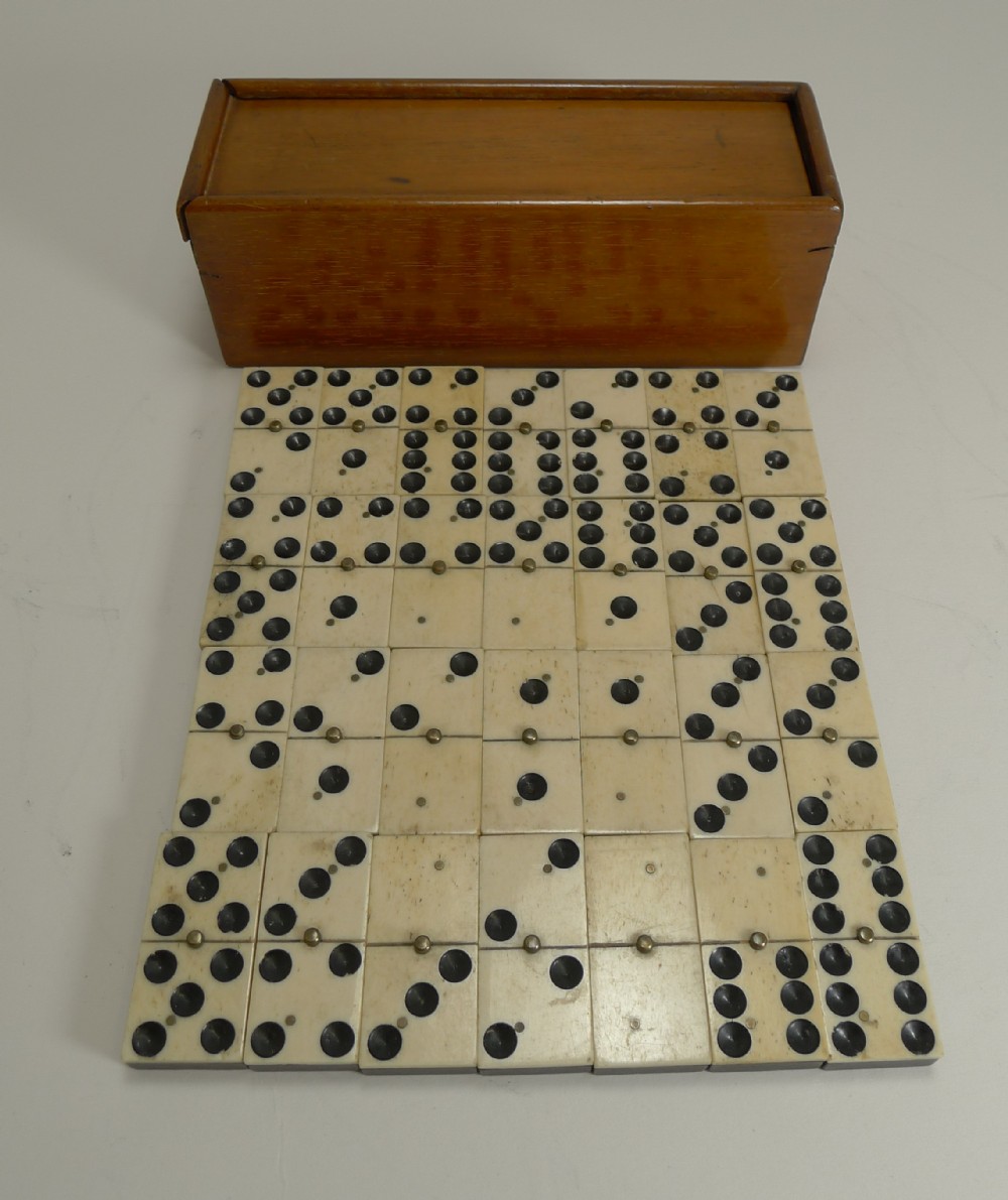 boxed set antique english bone and ebony dominoes c1910