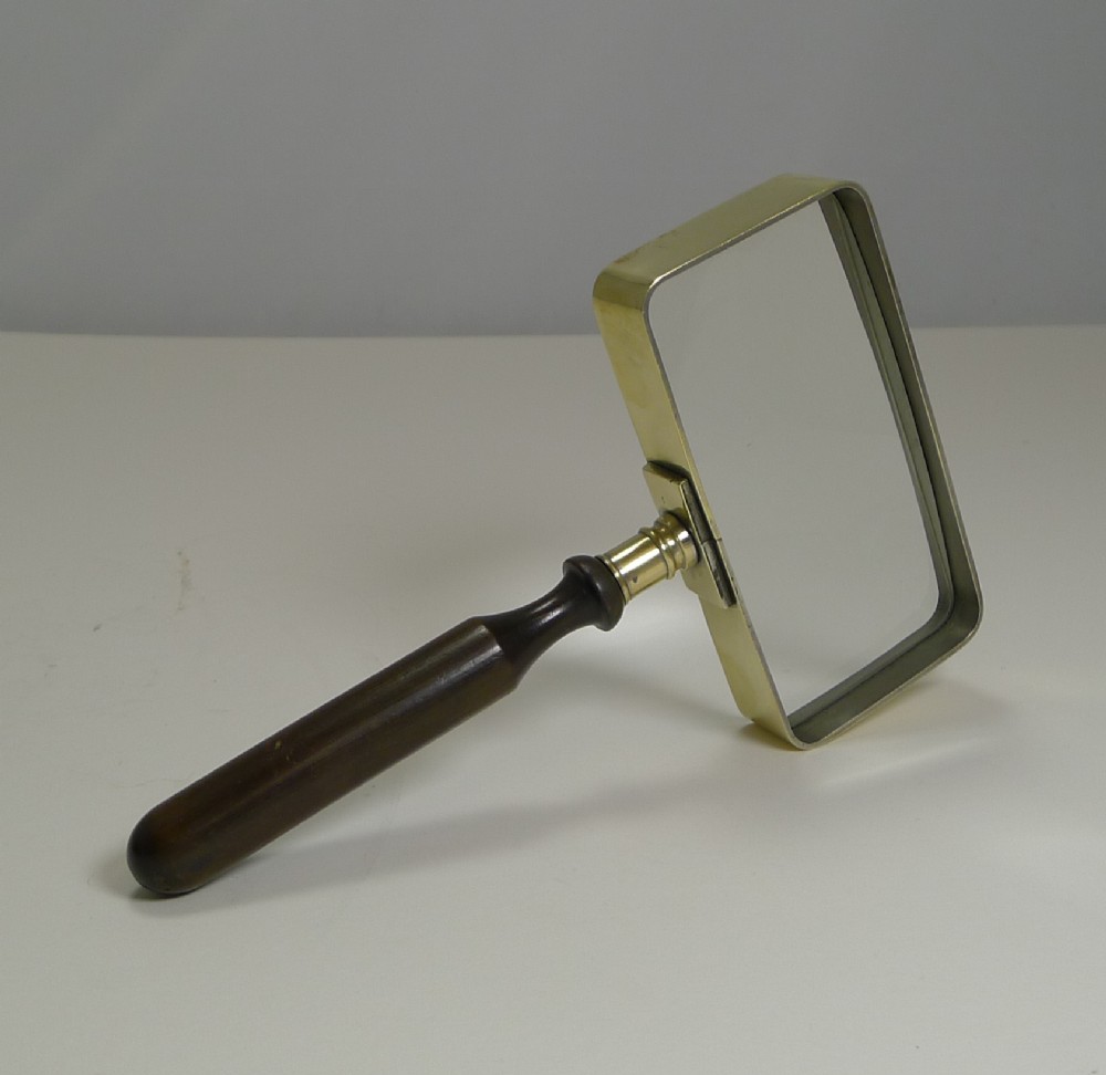 unusual antique english brass and ebony magnifying glass c1900