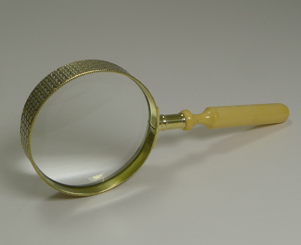 antique english brass and ivory magnifying glass c1890