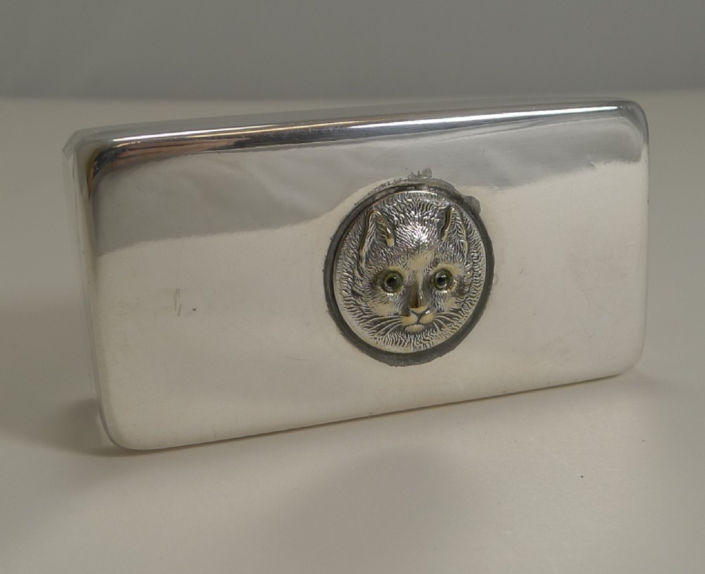 small antique english crystal box cat with glass eyes c1900