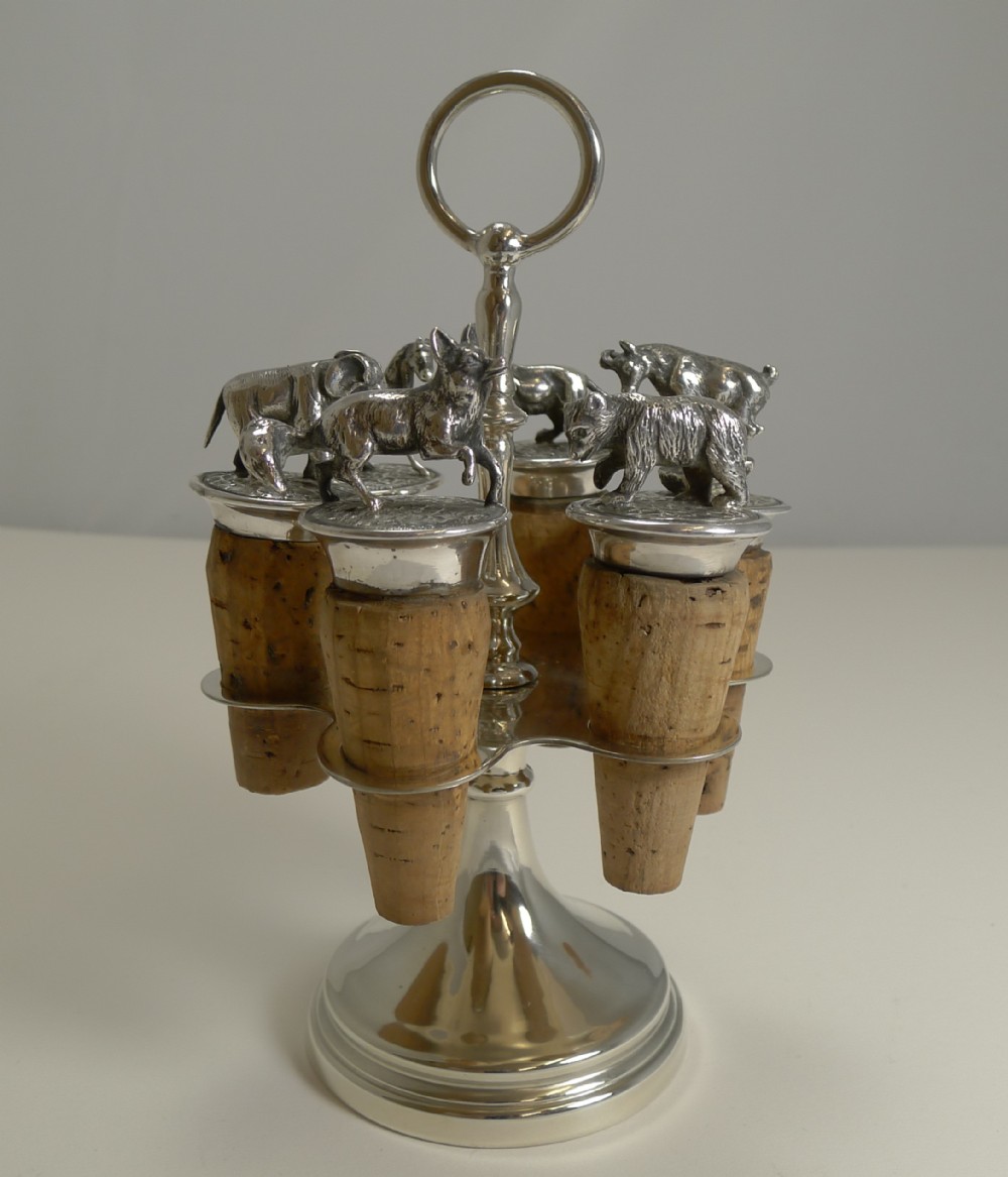 wonderful set austrian silver plated figural wine bottle corks c1920 by bmf