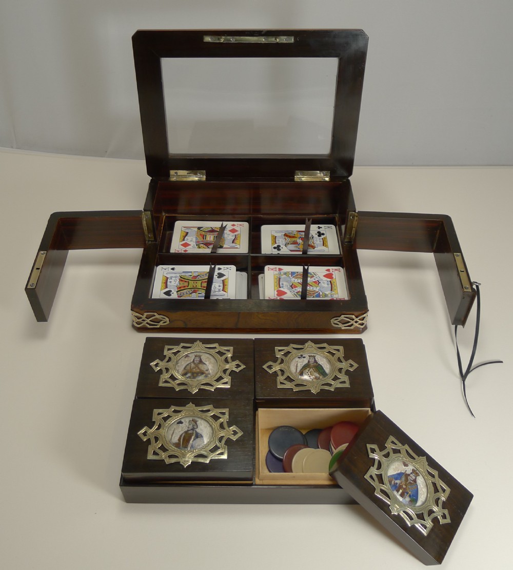 magnificent antique games playing card box c1880