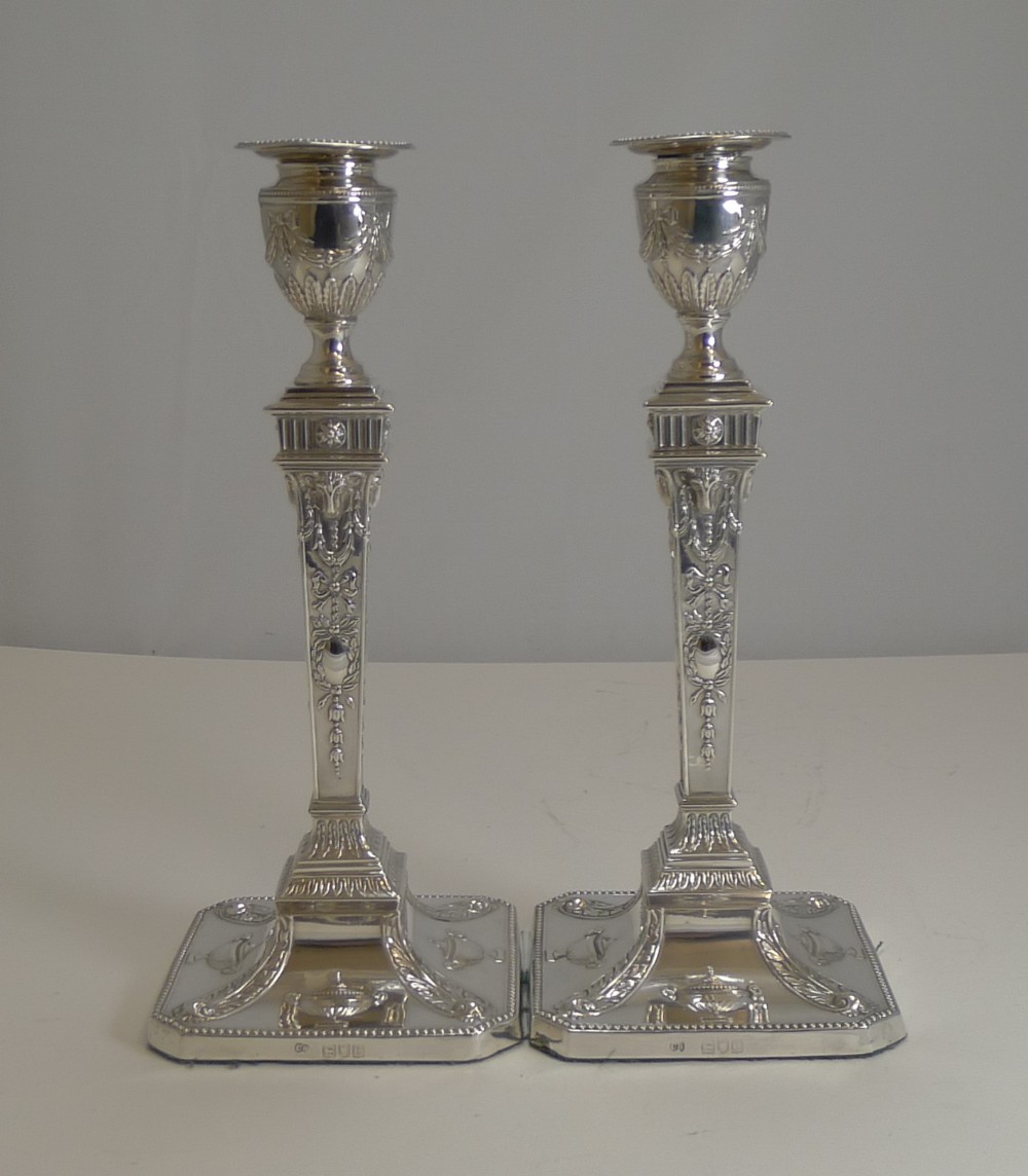 antique english sterling silver candlesticks adams style rams heads 1898