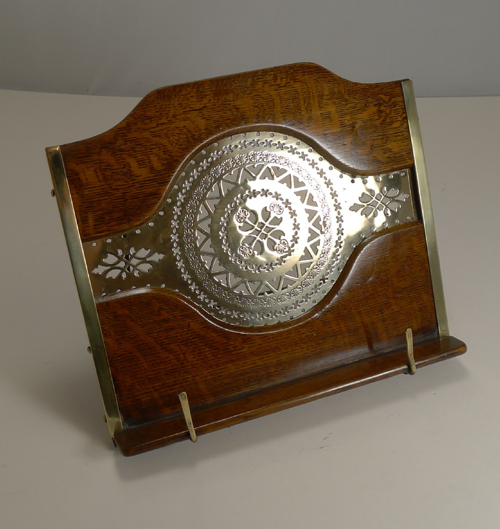 antique english oak and brass lectern book rest c1890