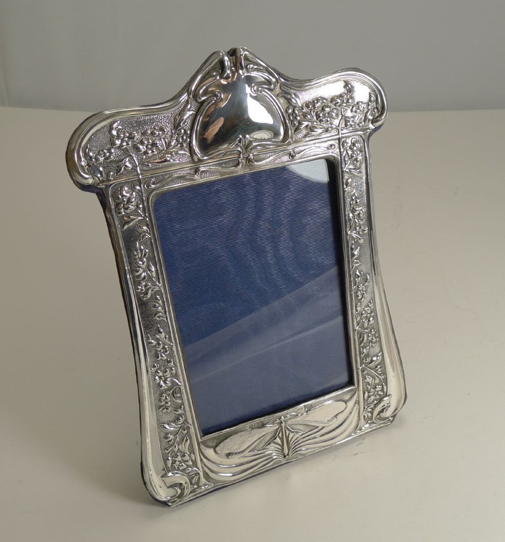 magnificent art nouveau english sterling silver photograph frame dragonfly