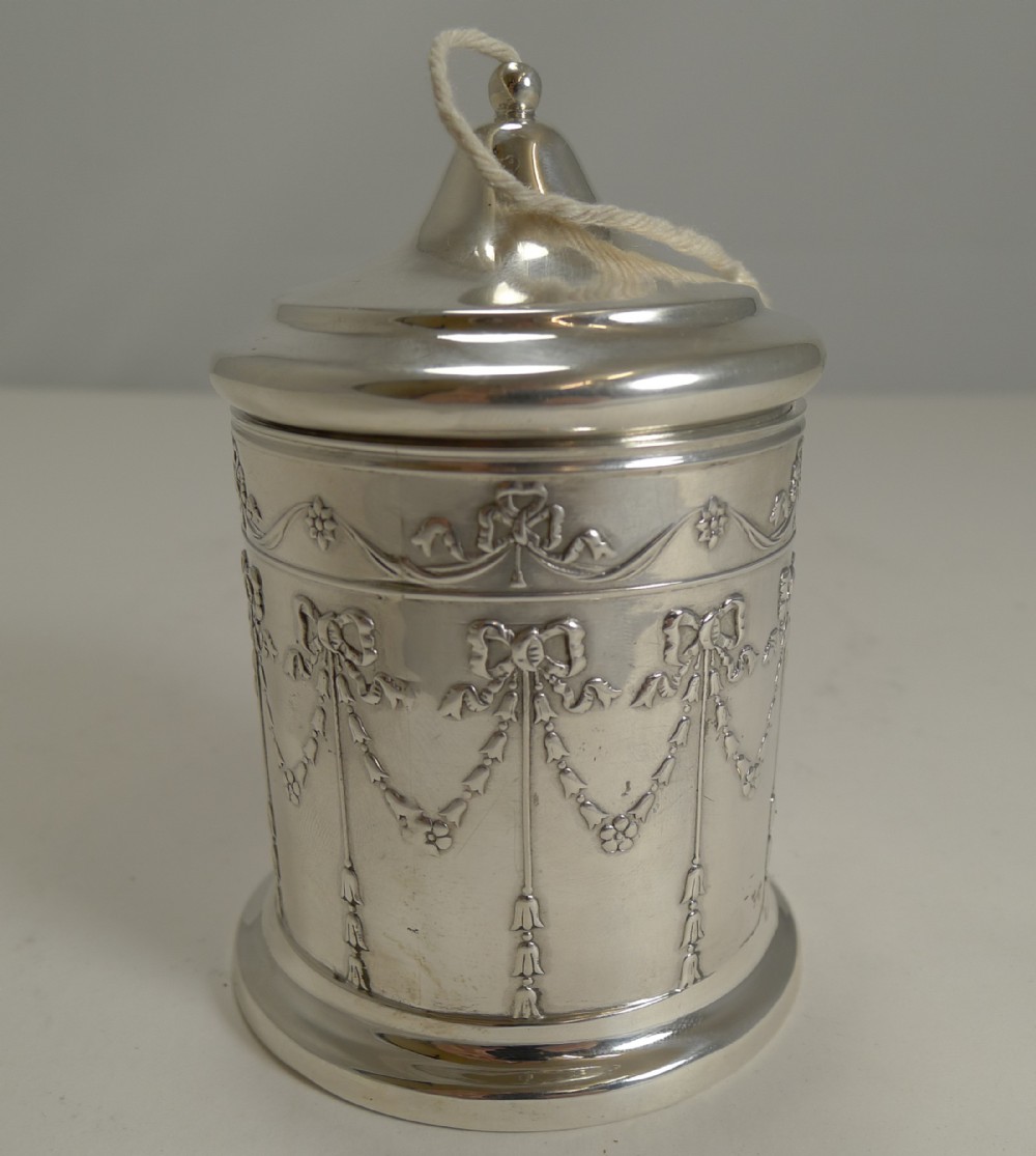 pretty antique english sterling silver string twine box 1906