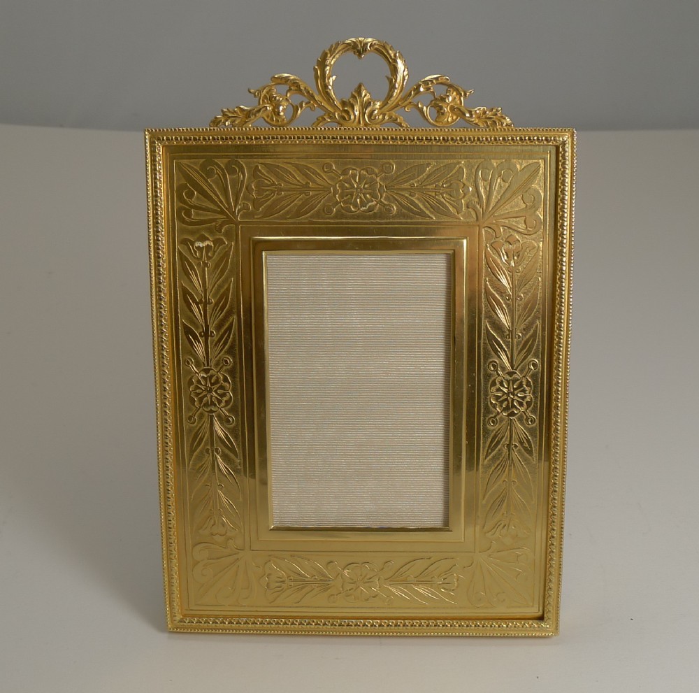 top quality french gilded bronze photograph frame engraved slip c1900