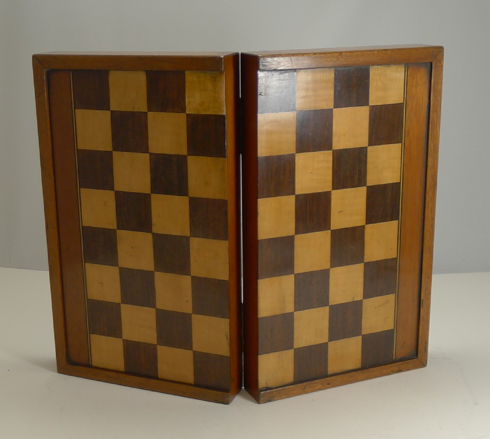 antique english folding chess backgammon checkers board c 1890 1900