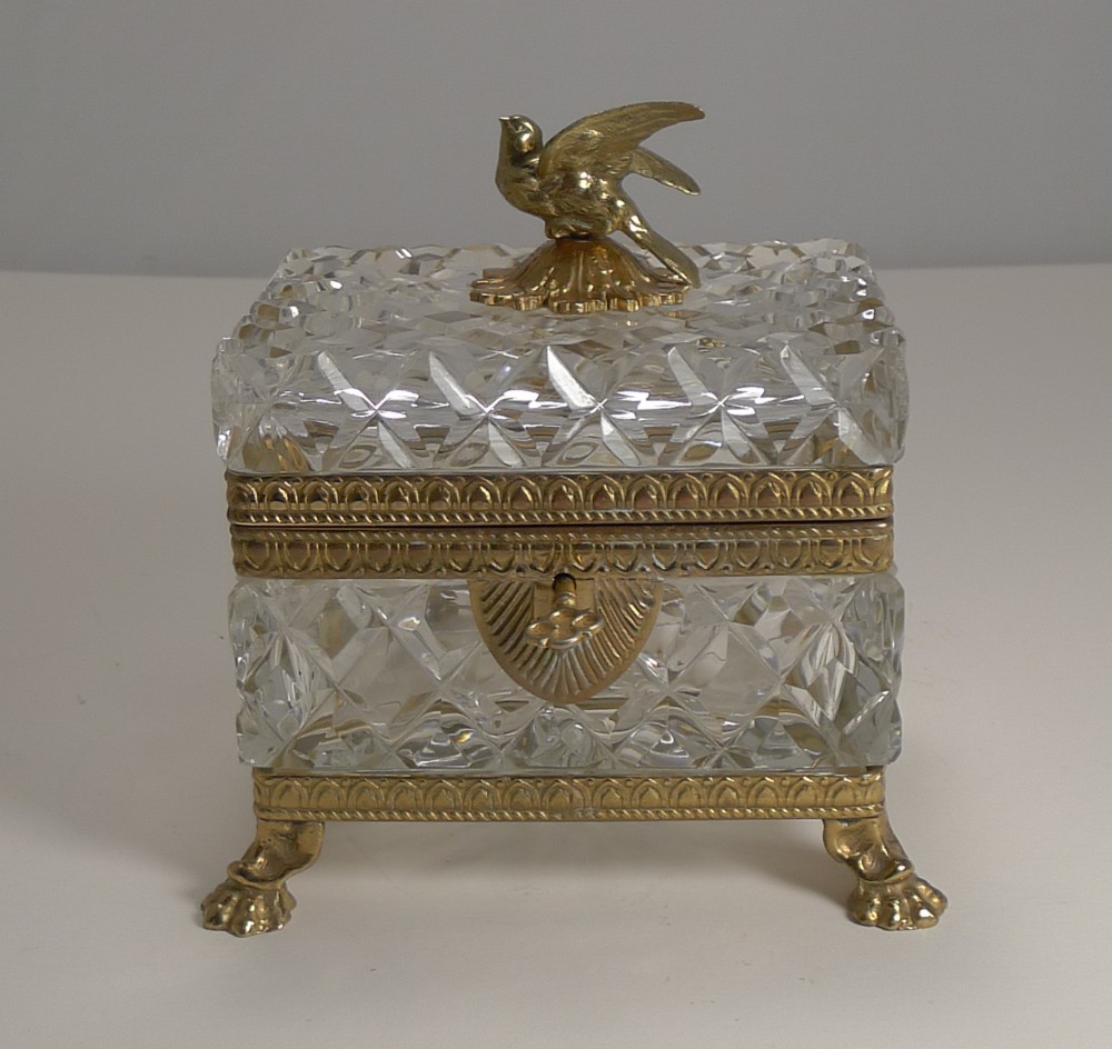 magnificent figural french cut crystal and gilded bronze jewellery casket box dove
