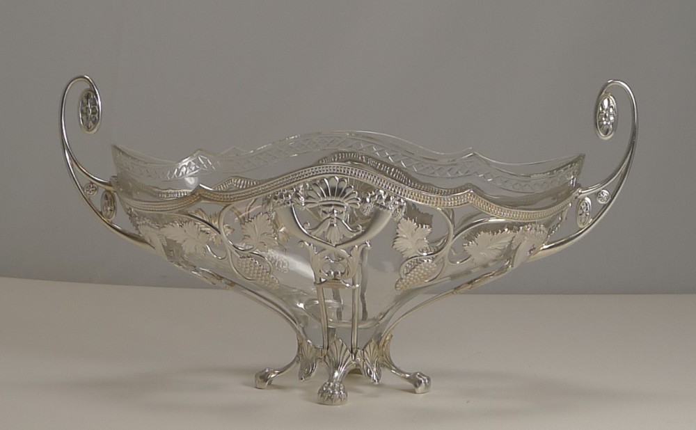magnificent wmf silver plated centerpiece original crystal liner c1900