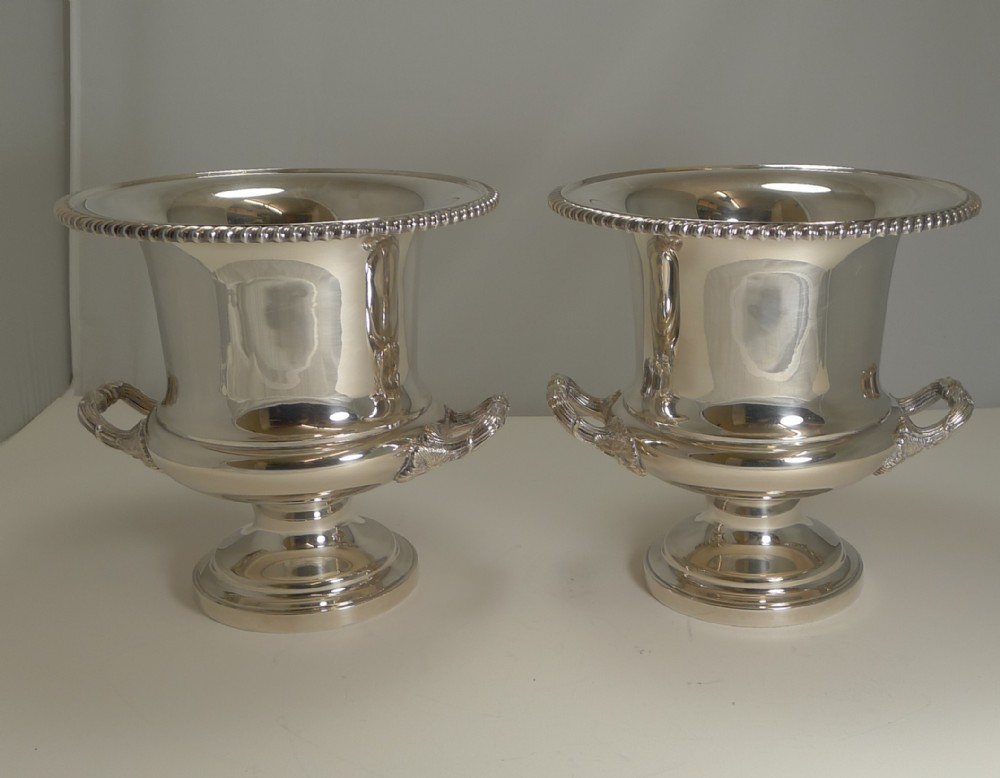 pair antique english silver plated wine or champagne coolers c1910 1920