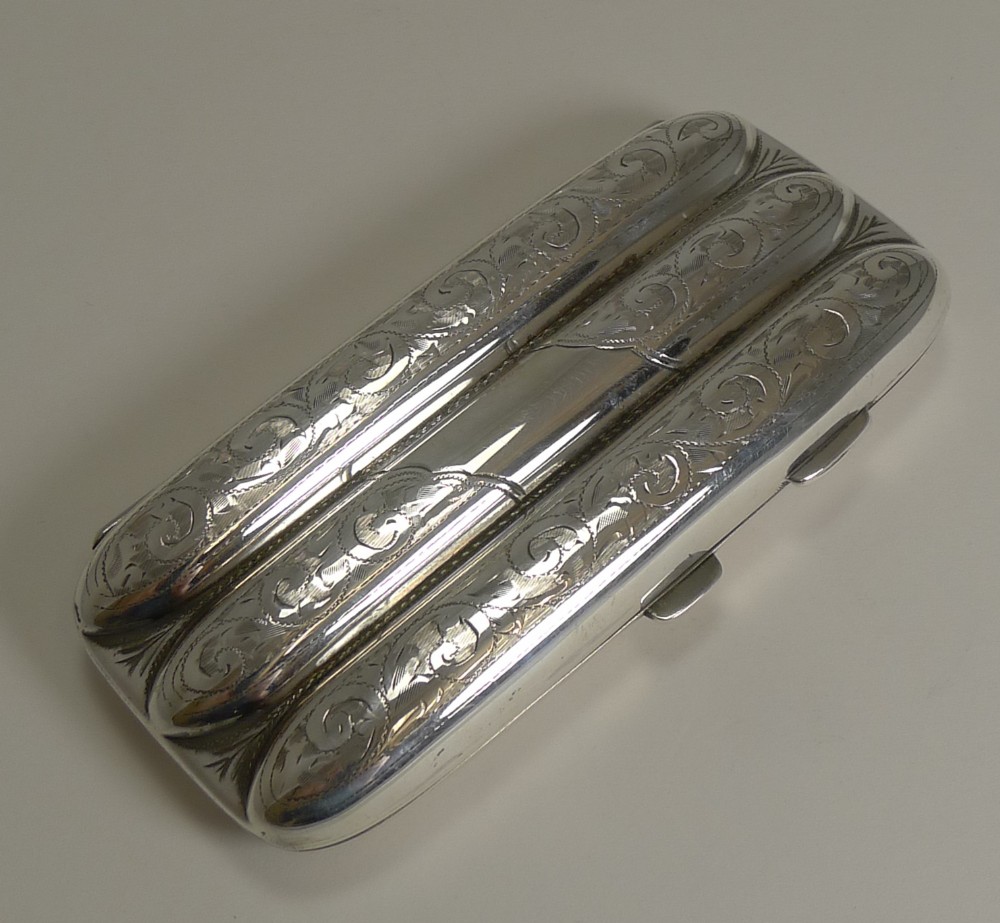 antique english engraved sterling silver three finger cigar case 1918