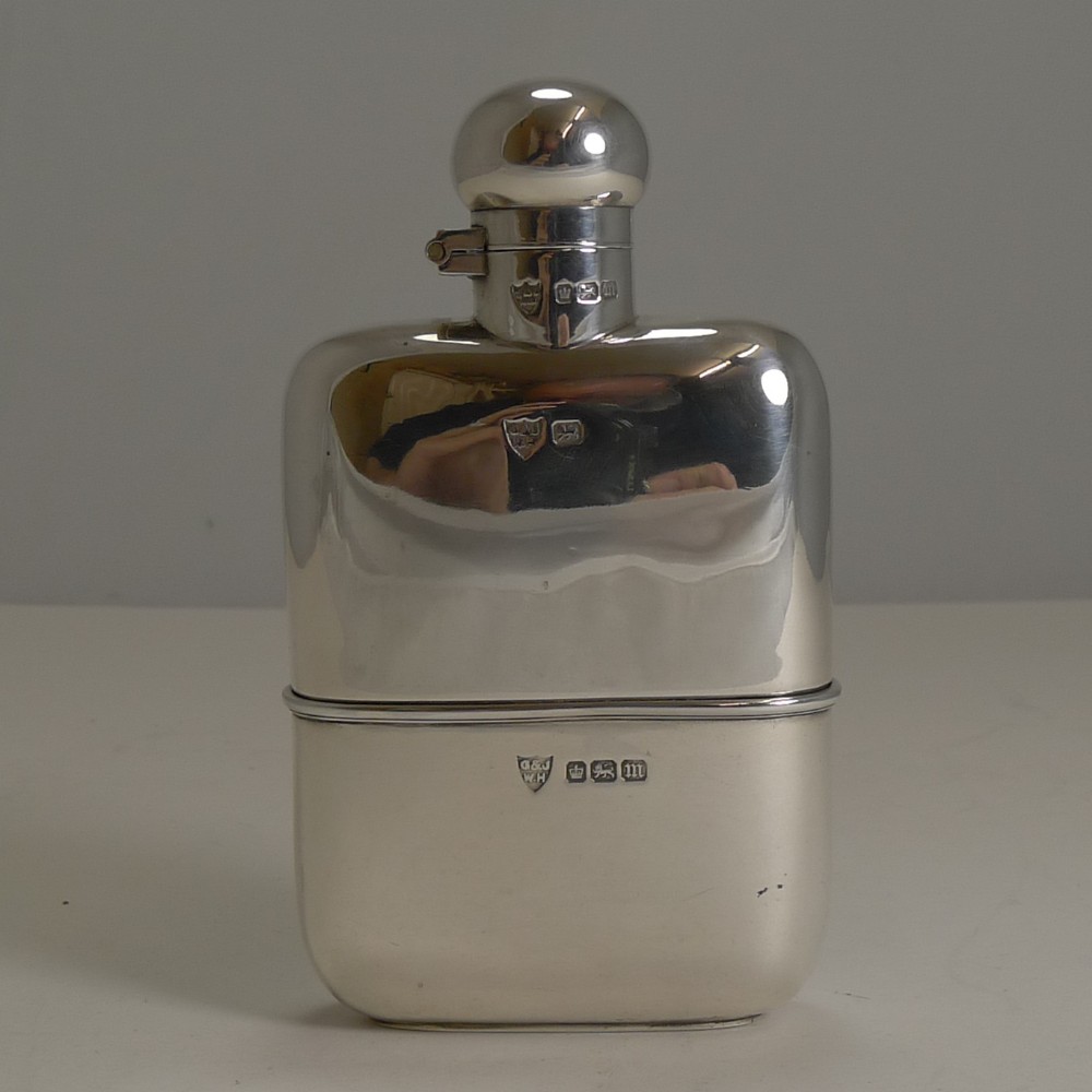 small antique english sterling silver hip liquor flask 1904
