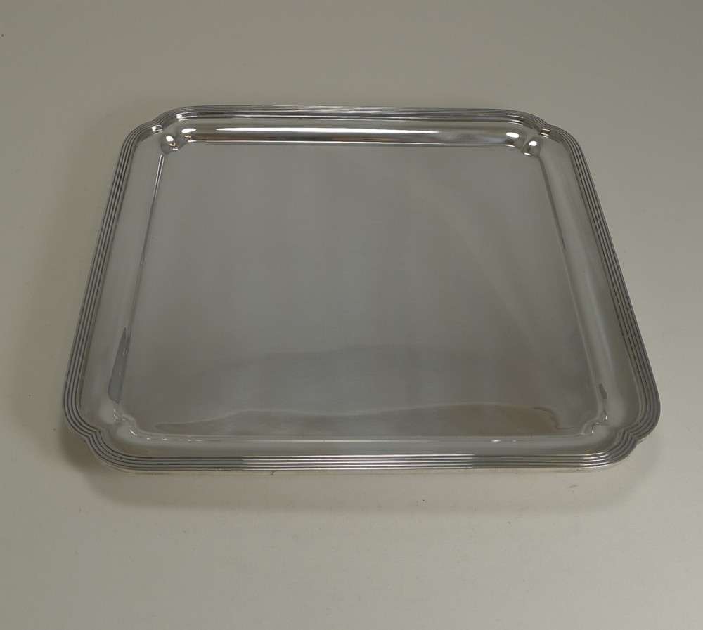 smart english art deco silver plated square salver tray by elkington 1938