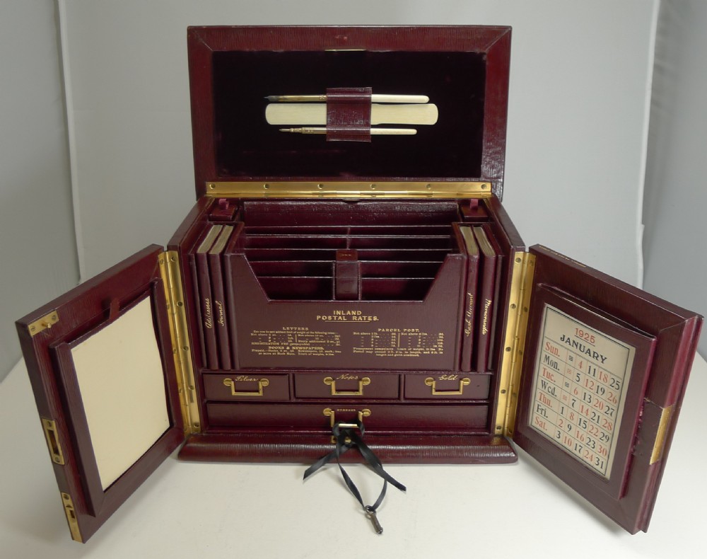 magnificent antique english leather stationery cabinet by thornhill bond st c1900