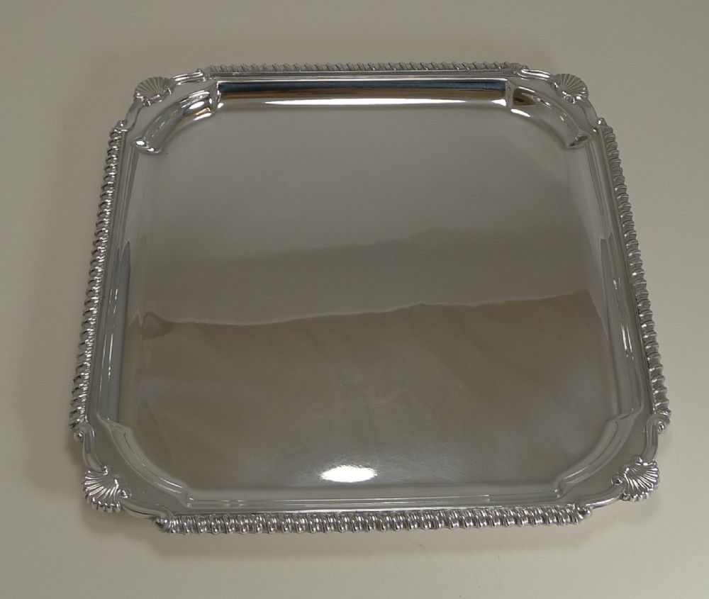 scottish square silver plate cocktail tray serving salver c1910