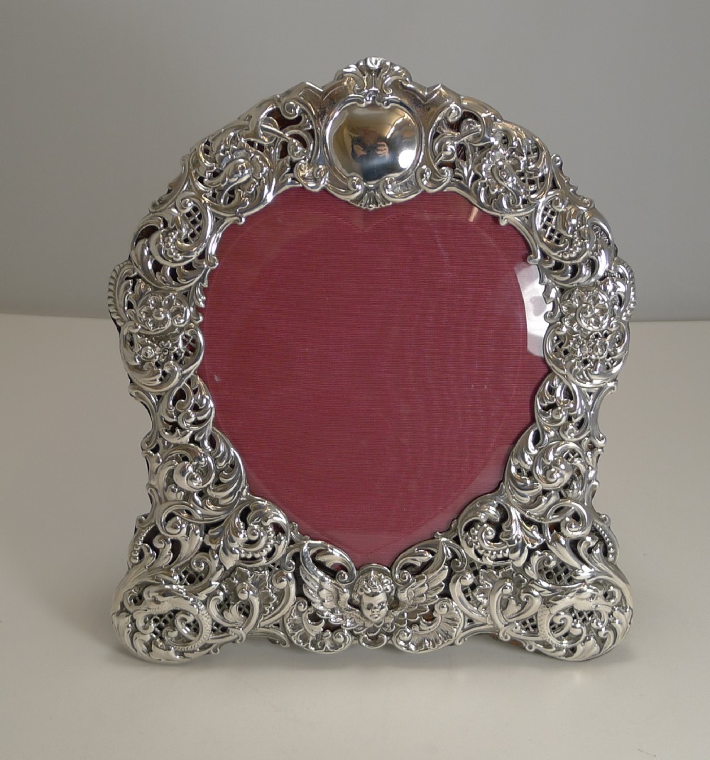 large antique english sterling silver photograph picture frame heart 1898